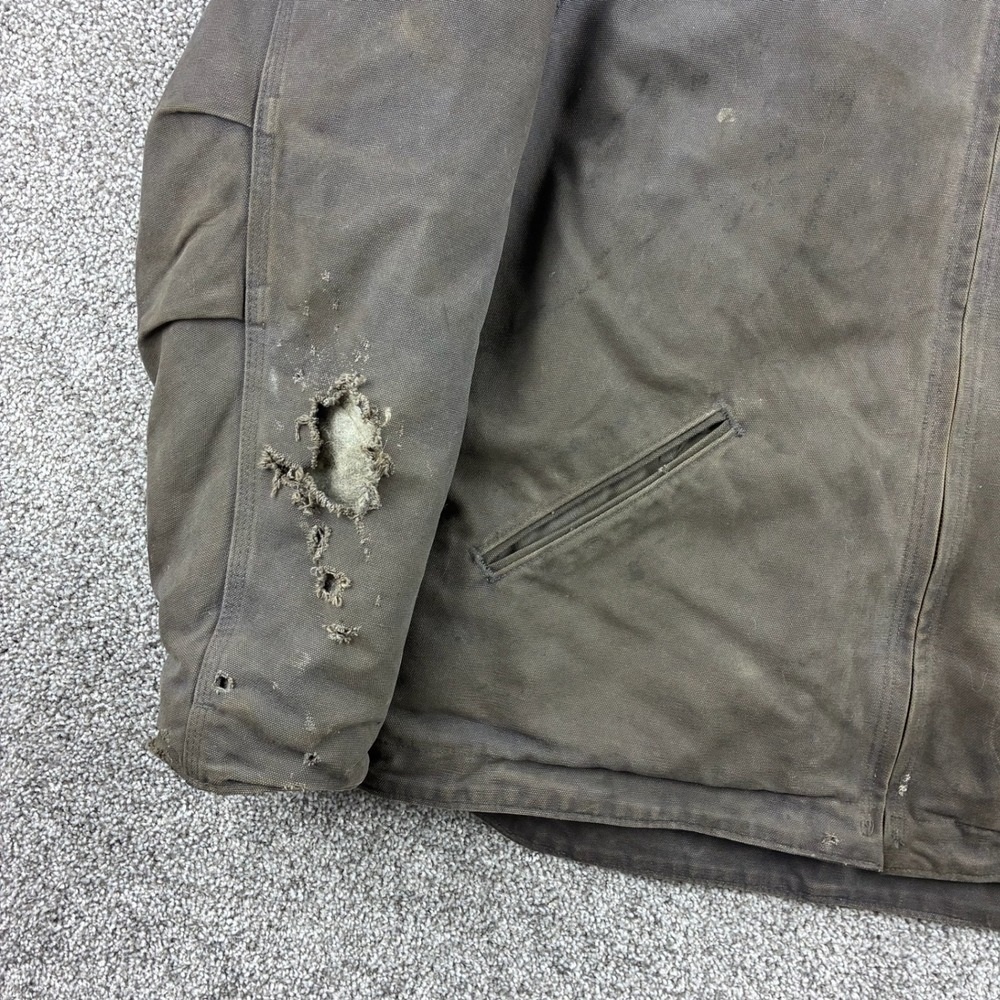 Carhartt Sierra Jacket Mens Large Gray Cotton Sandstone Detroit Hooded J141 029 - Picture 2 of 7